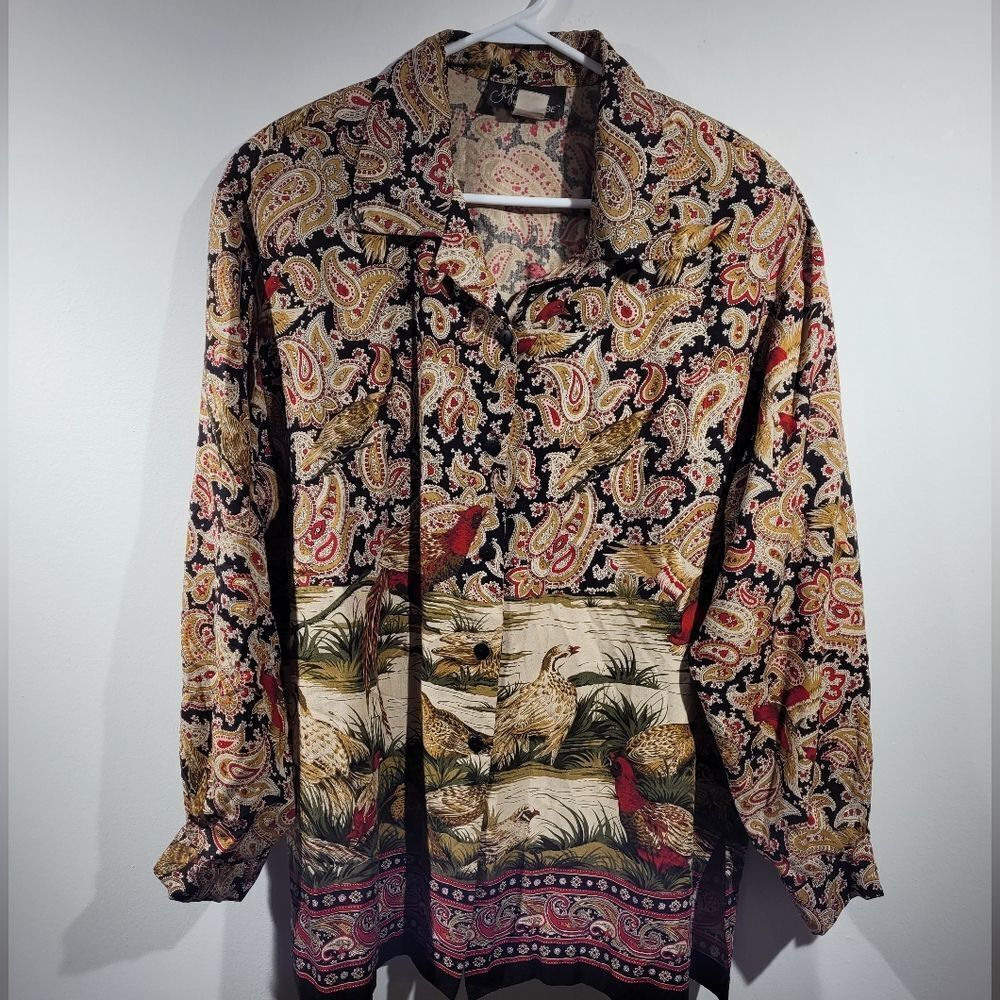 Vintage‎ shirt with wild birds and paisley designs